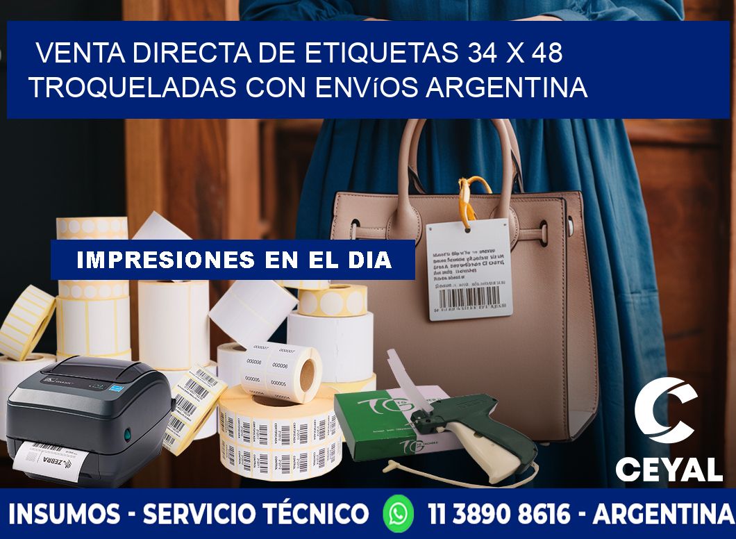 Venta directa de etiquetas 34 x 48 troqueladas con envíos Argentina
