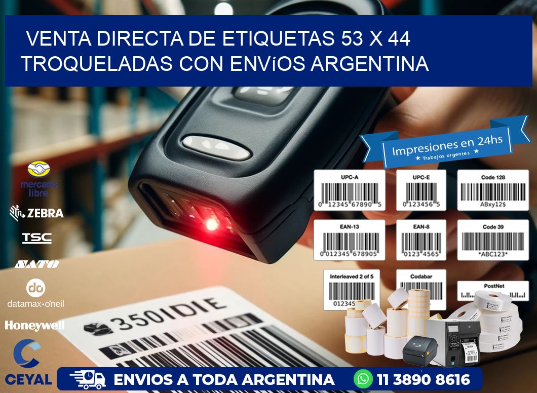 Venta directa de etiquetas 53 x 44 troqueladas con envíos Argentina