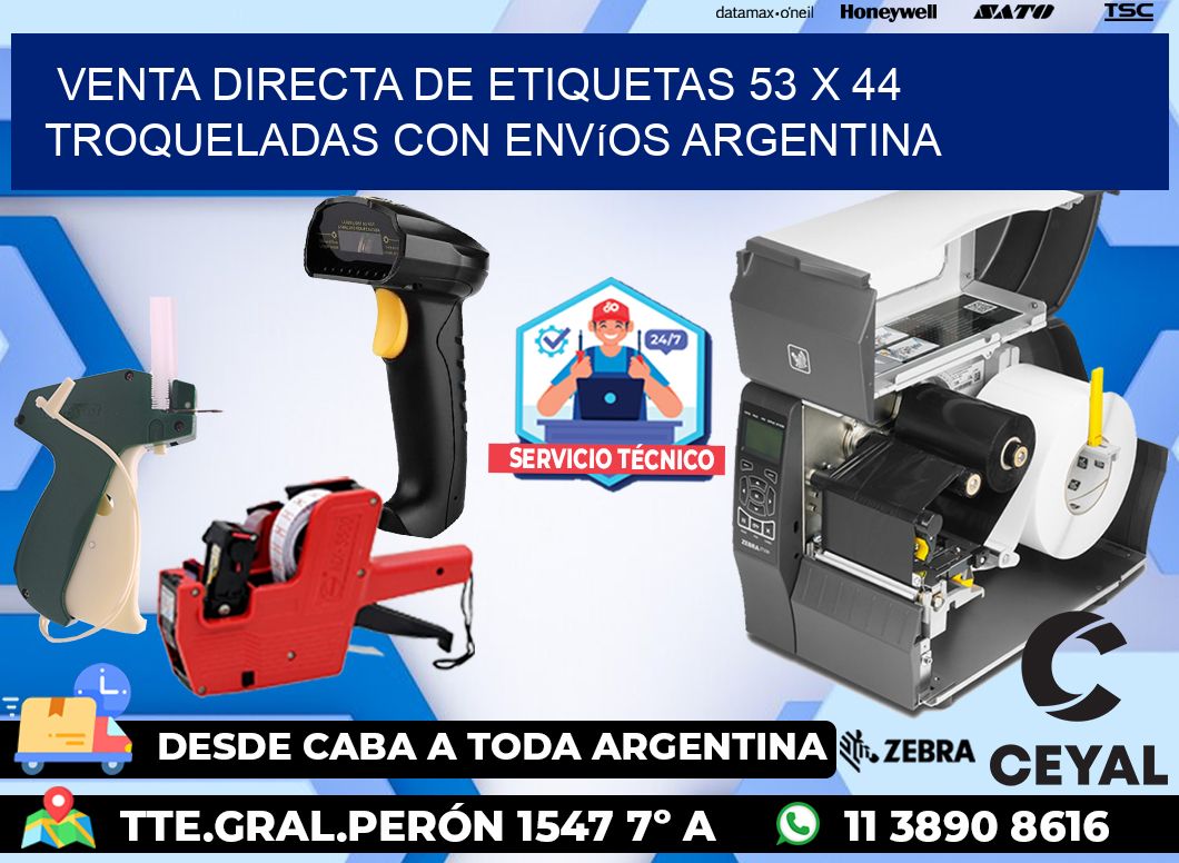 Venta directa de etiquetas 53 x 44 troqueladas con envíos Argentina