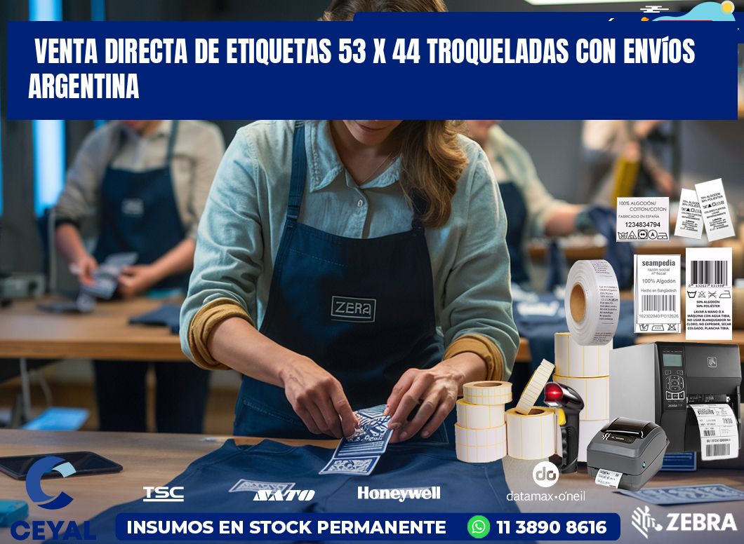 Venta directa de etiquetas 53 x 44 troqueladas con envíos Argentina