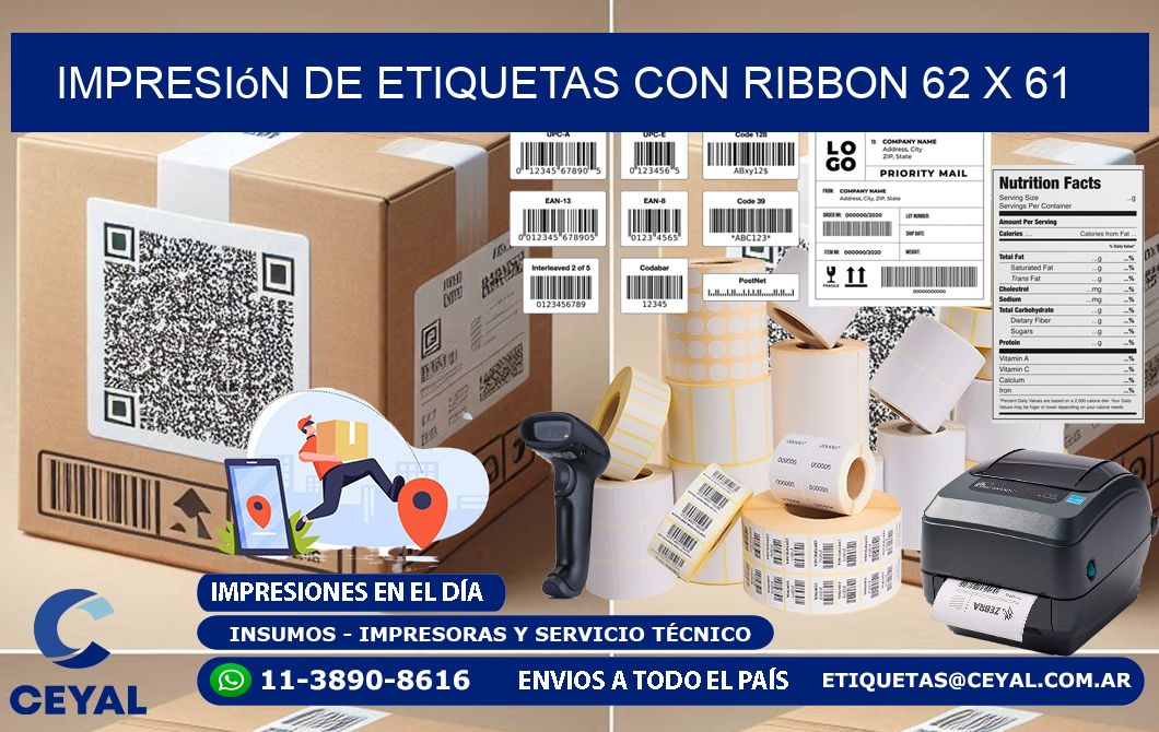 impresión de etiquetas con ribbon 62 x 61