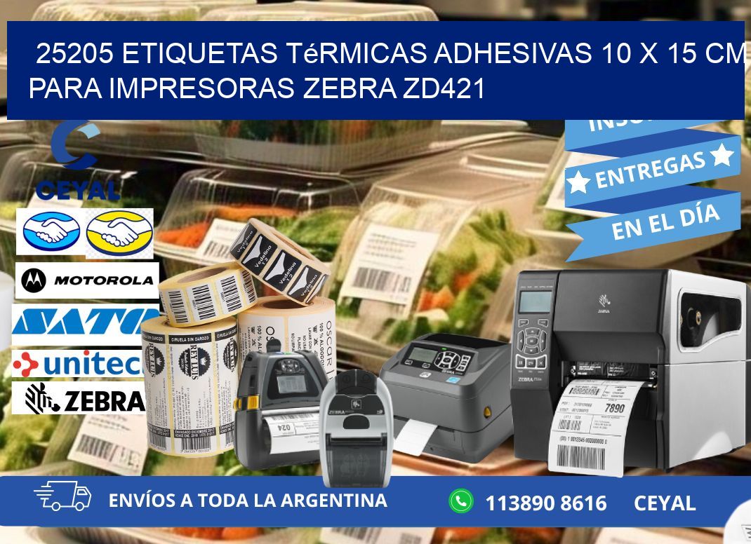 25205 Etiquetas Térmicas Adhesivas 10 x 15 cm para Impresoras Zebra ZD421