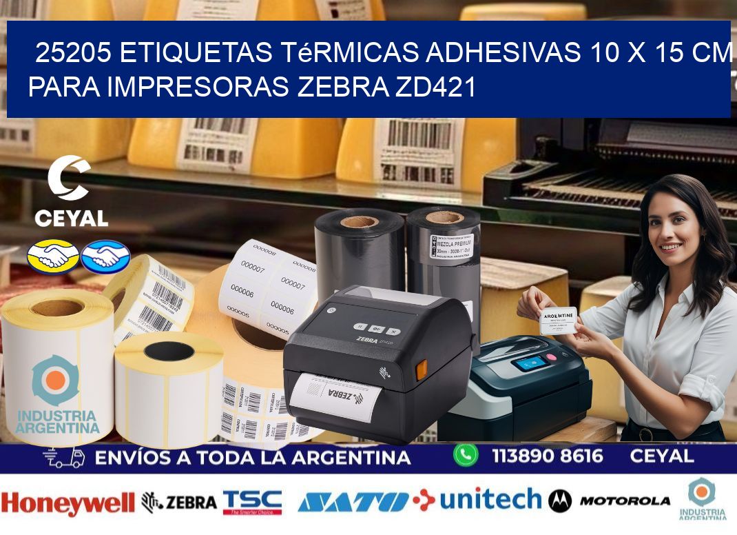25205 Etiquetas Térmicas Adhesivas 10 x 15 cm para Impresoras Zebra ZD421
