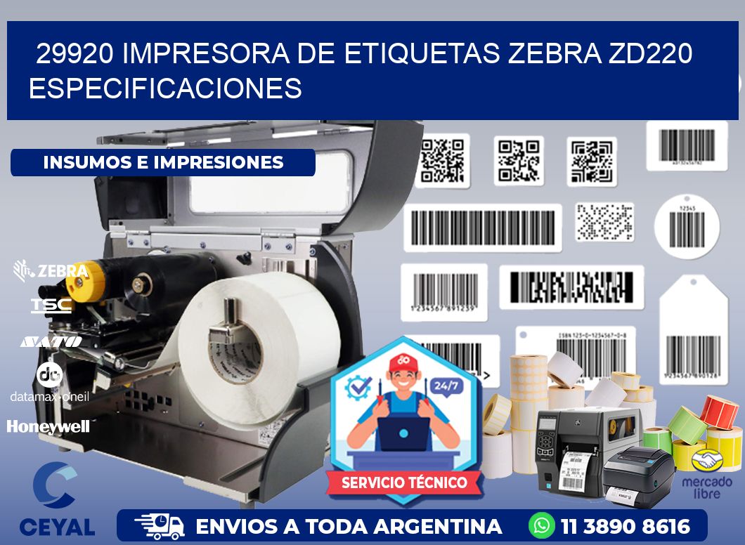 29920 impresora de etiquetas Zebra ZD220 especificaciones