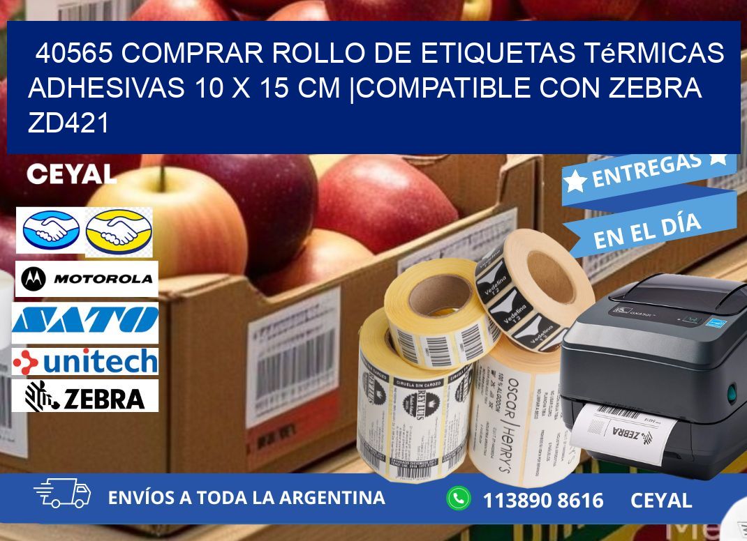 40565 Comprar Rollo de Etiquetas Térmicas Adhesivas 10 x 15 cm |Compatible con Zebra ZD421