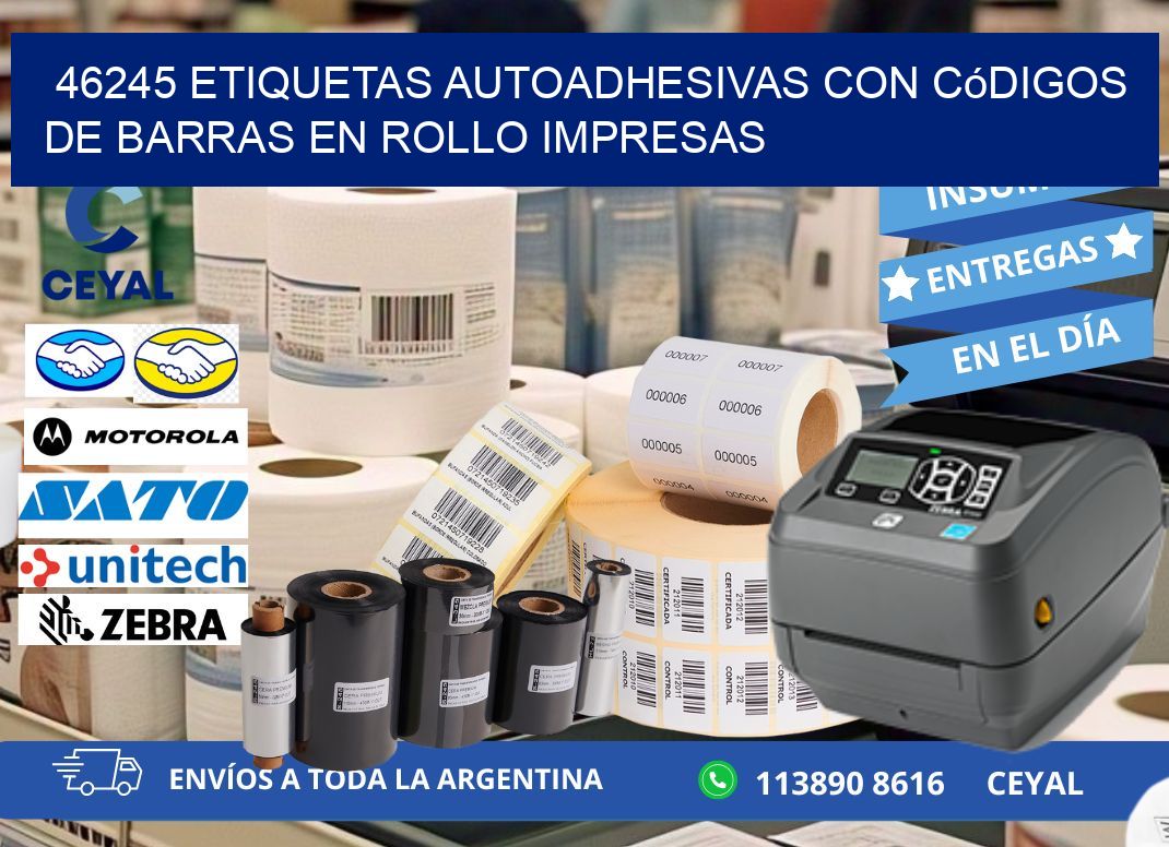 46245 Etiquetas autoadhesivas con códigos de barras en rollo impresas