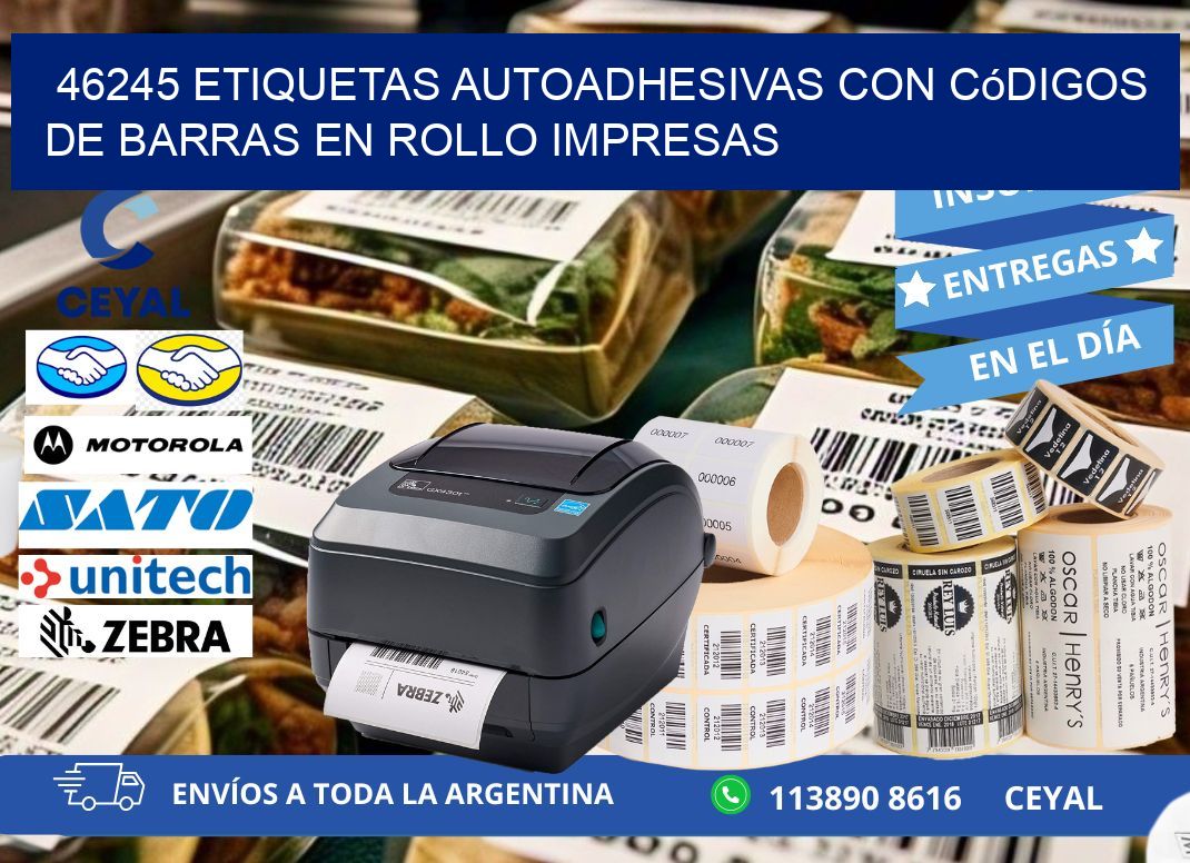 46245 Etiquetas autoadhesivas con códigos de barras en rollo impresas