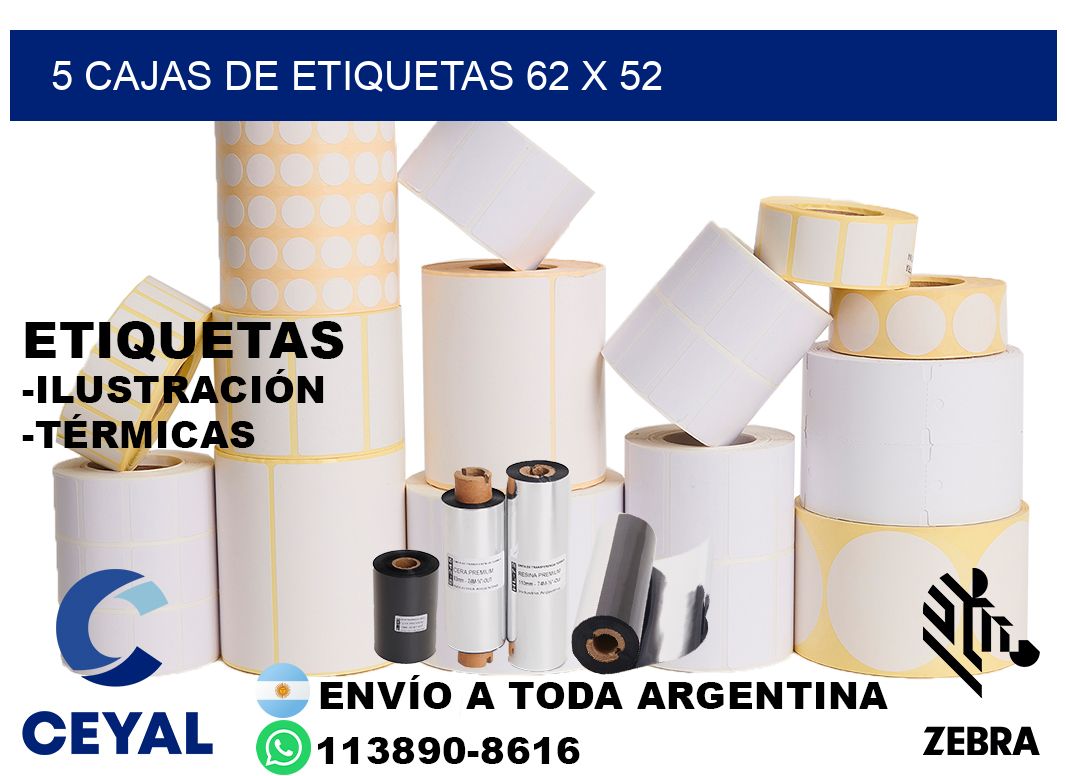 5 cajas de etiquetas 62 x 52