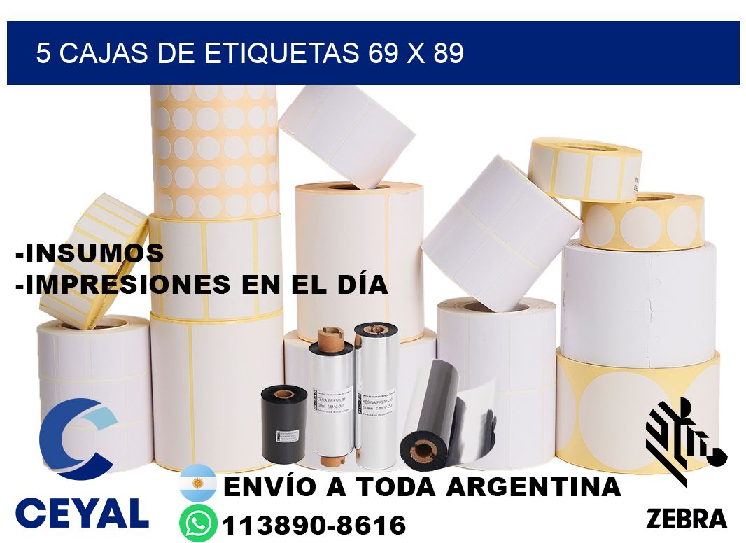 5 cajas de etiquetas 69 x 89
