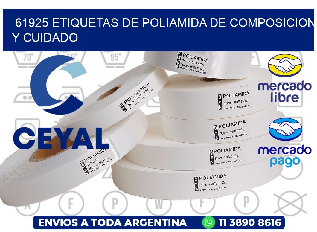 61925 etiquetas de poliamida de composicion y cuidado