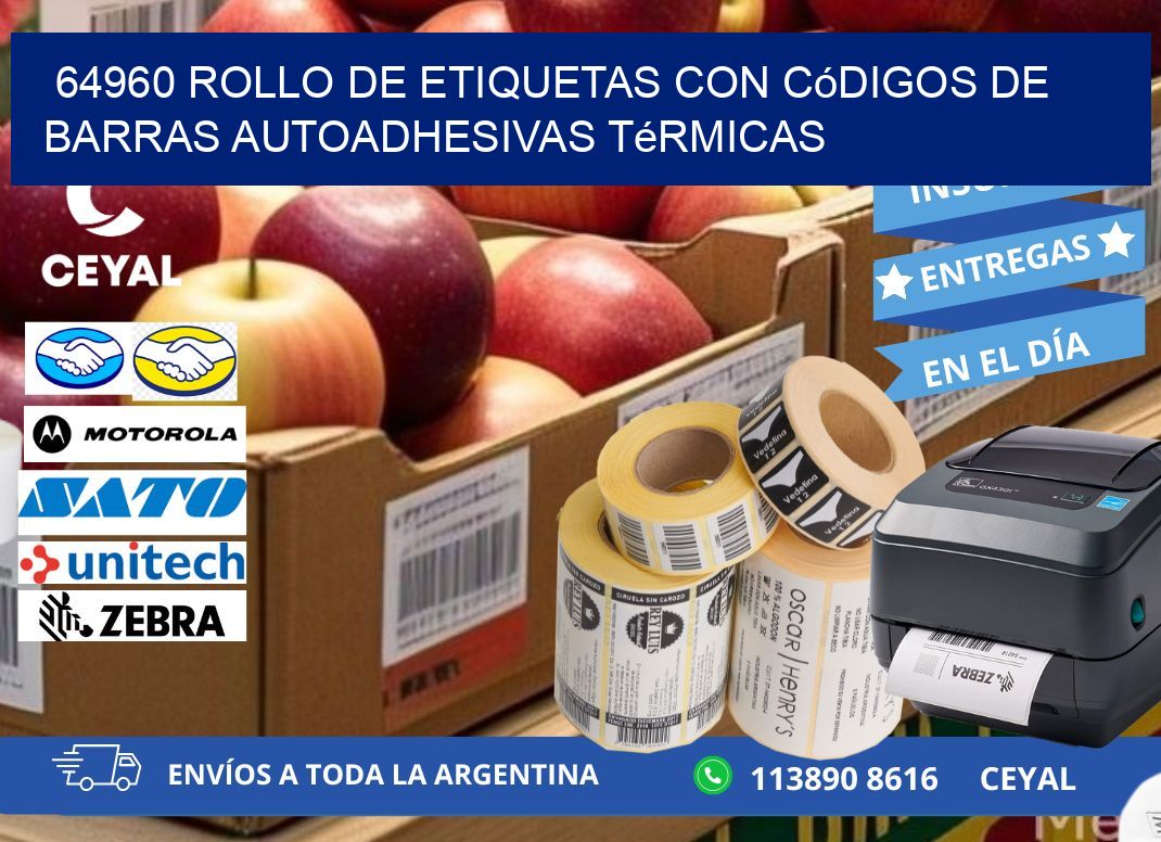 64960 Rollo de etiquetas con códigos de barras autoadhesivas térmicas