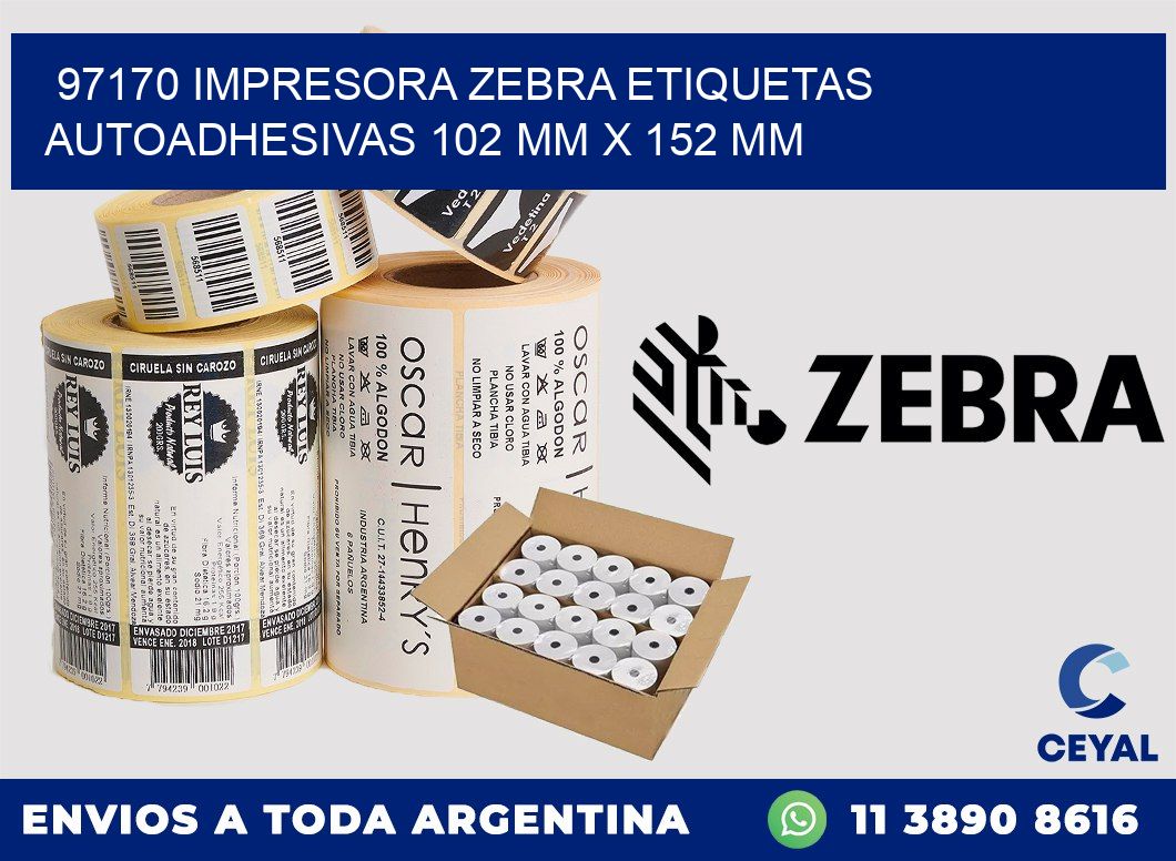 97170 impresora zebra etiquetas autoadhesivas 102 mm x 152 mm
