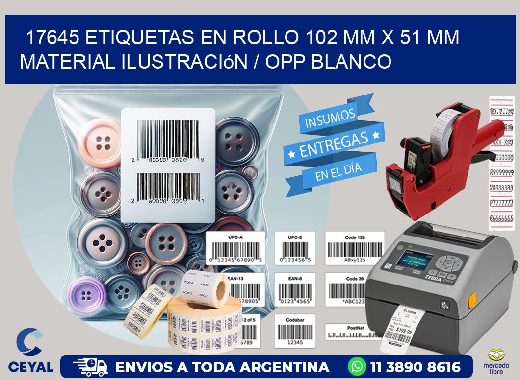 17645 Etiquetas en rollo 102 mm x 51 mm material Ilustración / OPP Blanco