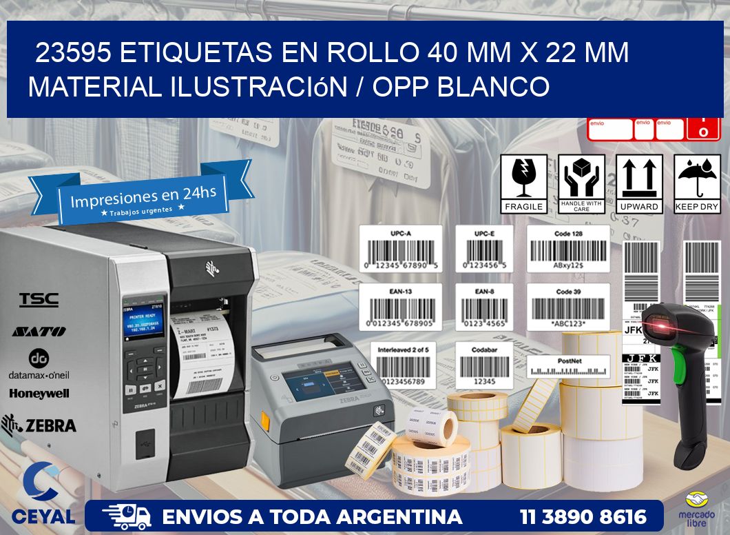 23595 Etiquetas en rollo 40 mm x 22 mm material Ilustración / OPP Blanco