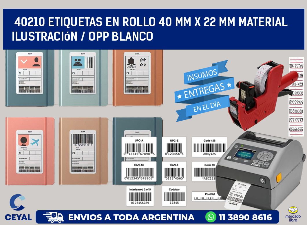 40210 Etiquetas en rollo 40 mm x 22 mm material Ilustración / OPP Blanco
