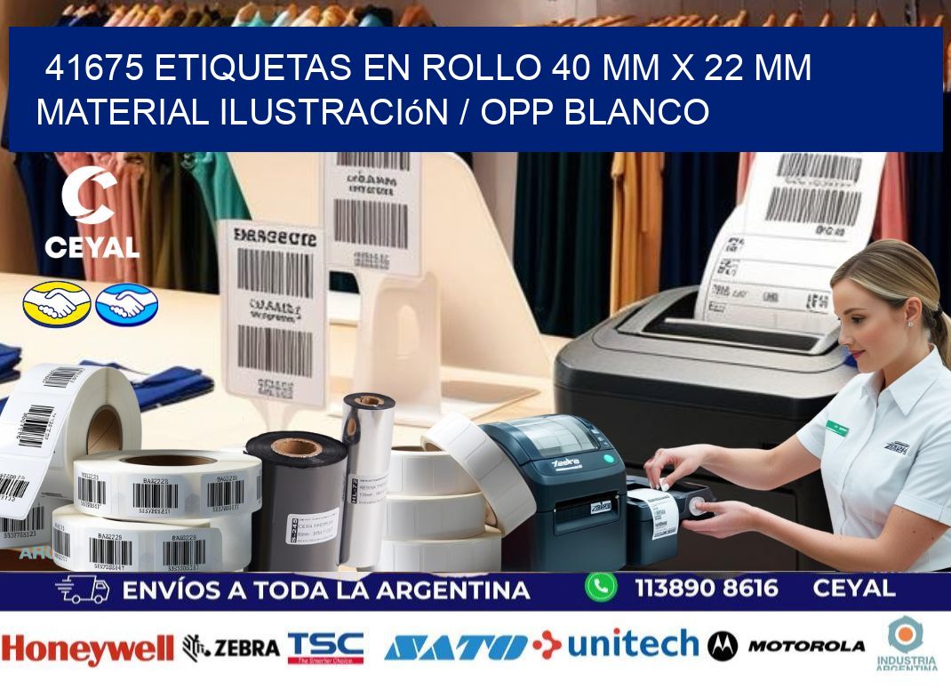 41675 Etiquetas en rollo 40 mm x 22 mm material Ilustración / OPP Blanco
