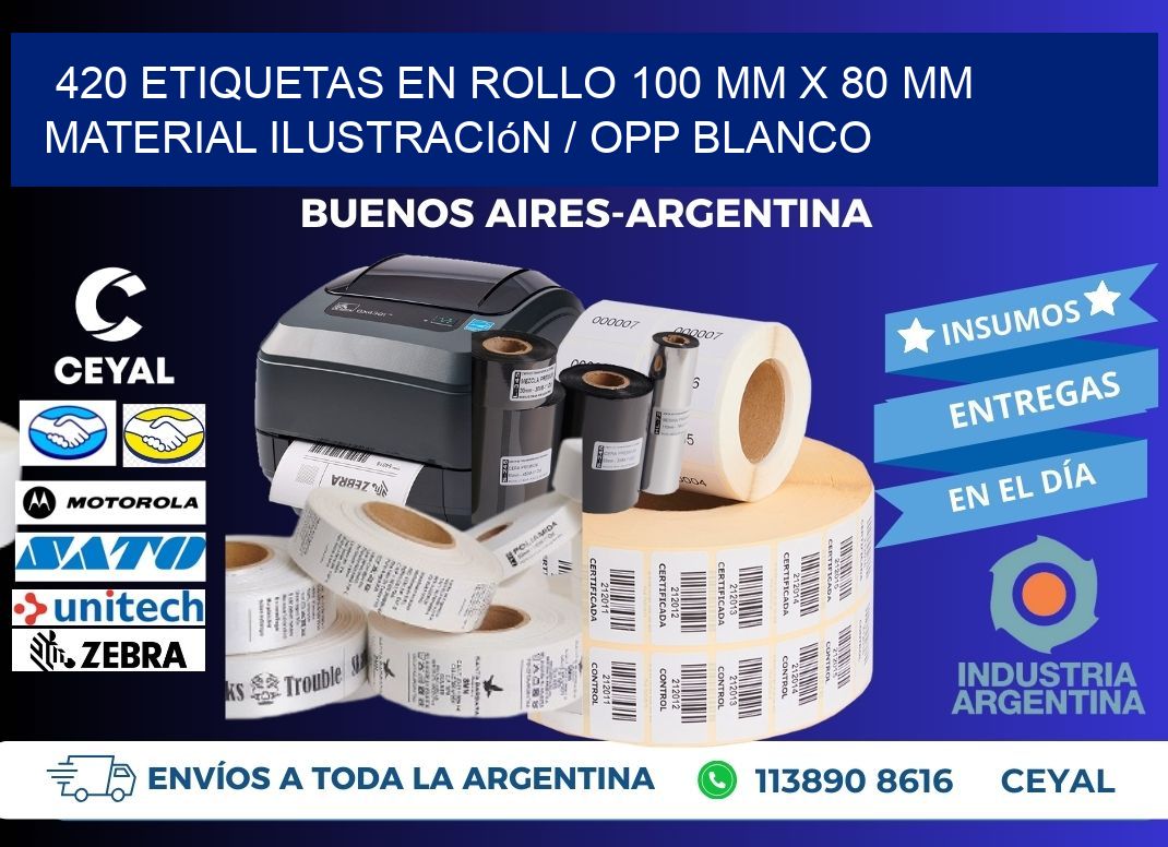 420 Etiquetas en rollo 100 mm x 80 mm material Ilustración / OPP Blanco