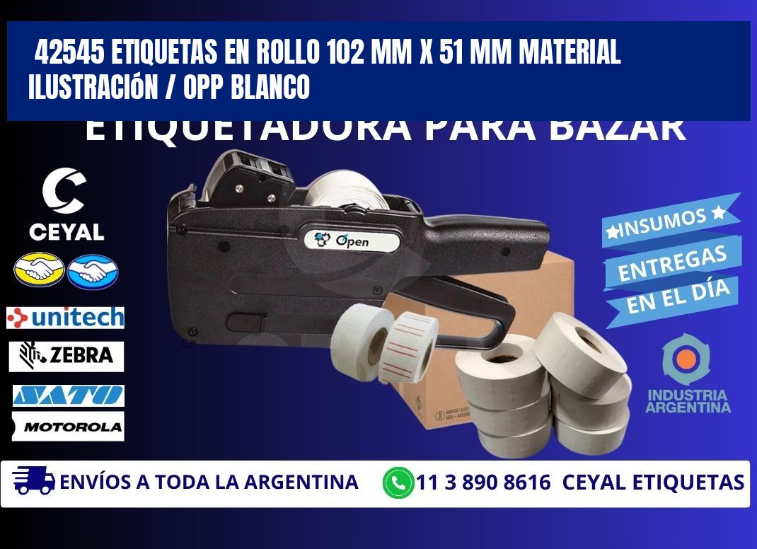 42545 Etiquetas en rollo 102 mm x 51 mm material Ilustración / OPP Blanco
