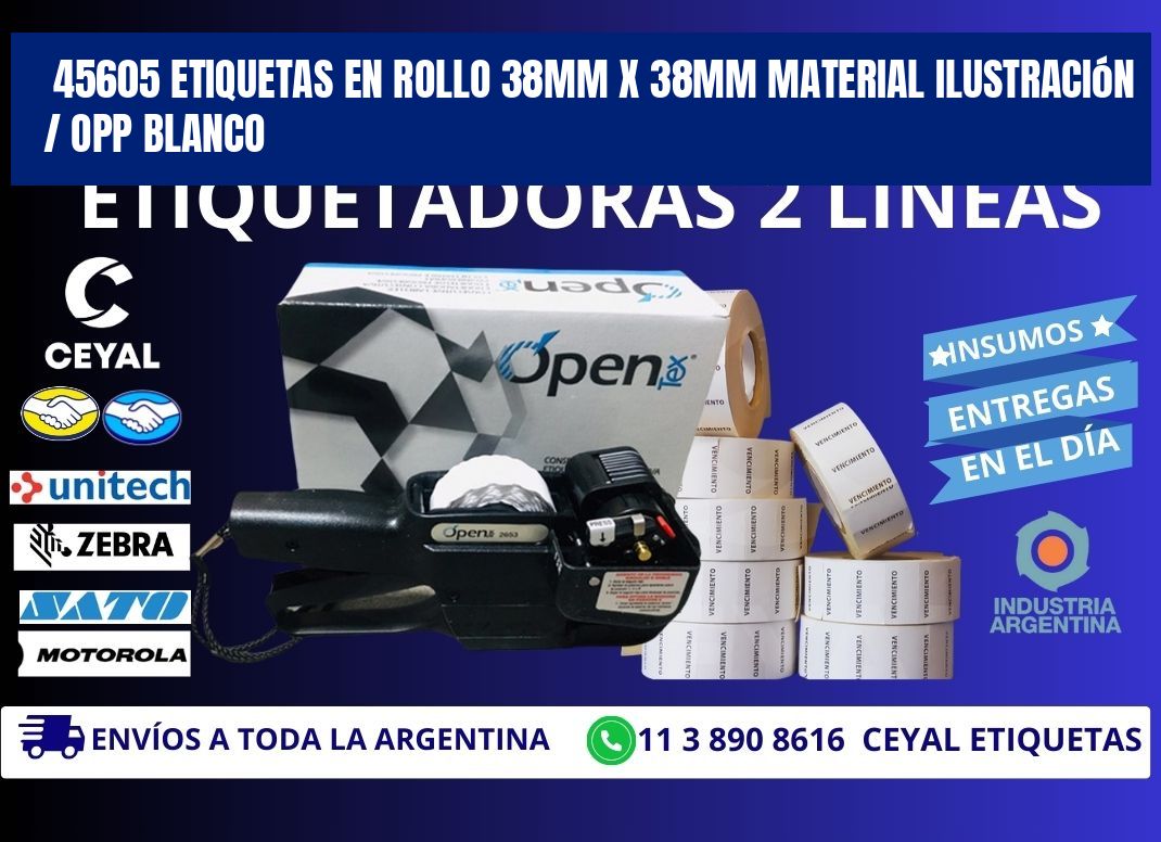 45605 Etiquetas en rollo 38mm x 38mm material Ilustración / OPP Blanco