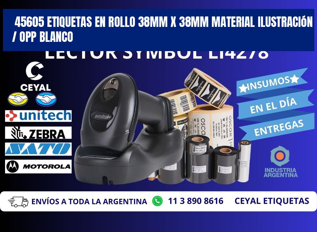 45605 Etiquetas en rollo 38mm x 38mm material Ilustración / OPP Blanco