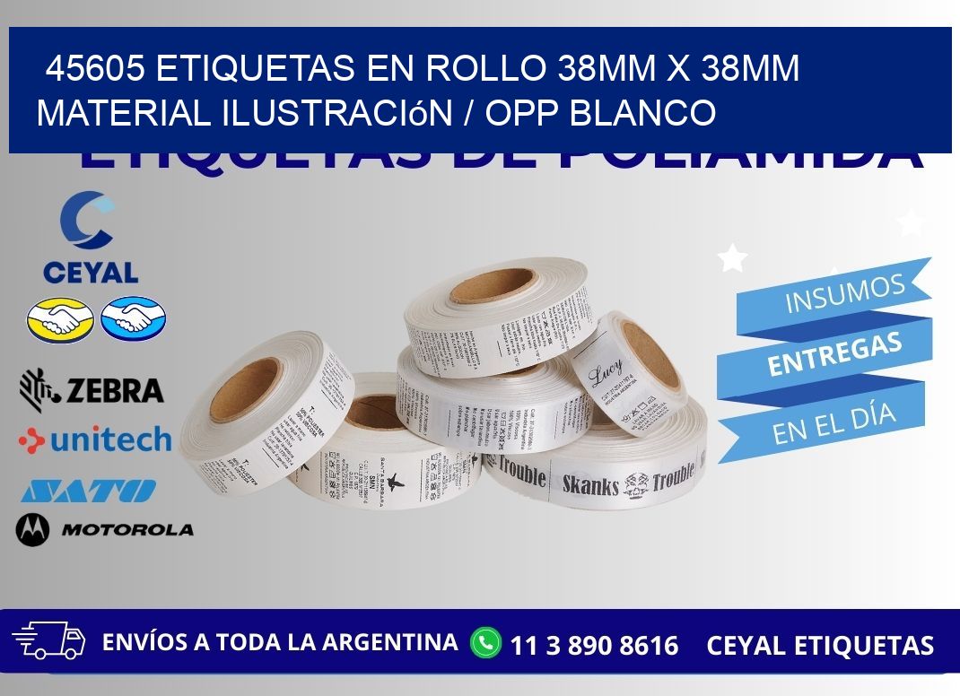 45605 Etiquetas en rollo 38mm x 38mm material Ilustración / OPP Blanco