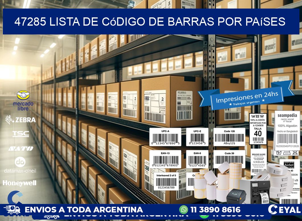 47285 Lista de código de barras por países