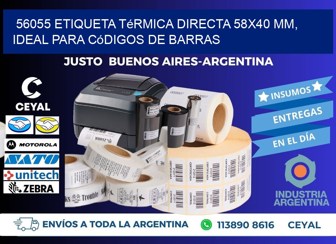 56055 Etiqueta Térmica Directa 58x40 mm, ideal para códigos de barras