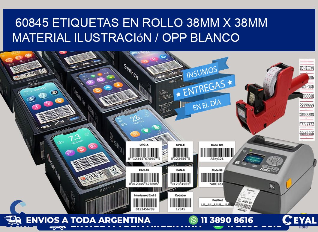 60845 Etiquetas en rollo 38mm x 38mm material Ilustración / OPP Blanco