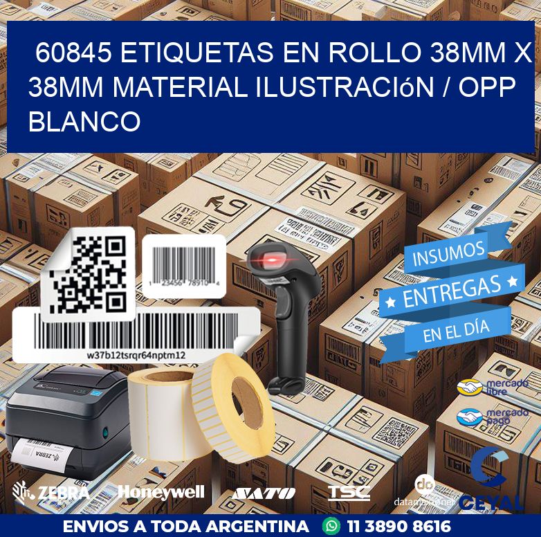 60845 Etiquetas en rollo 38mm x 38mm material Ilustración / OPP Blanco