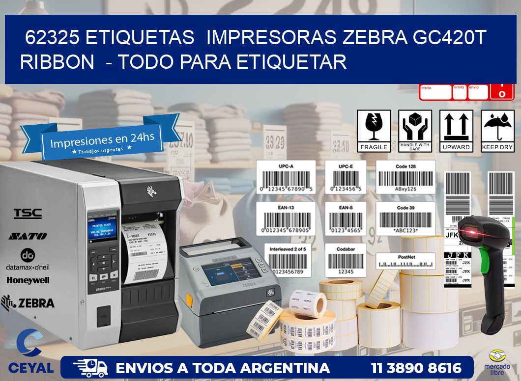 62325 etiquetas impresoras zebra gc420t ribbon - Todo para Etiquetar