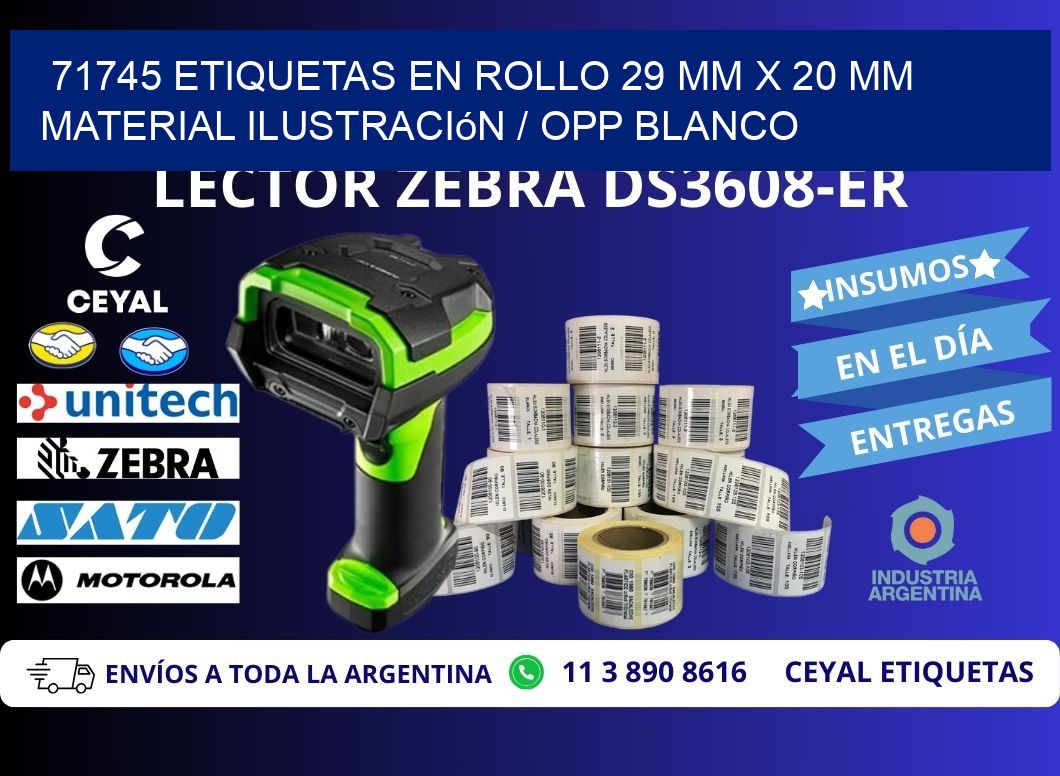 71745 Etiquetas en rollo 29 mm x 20 mm material Ilustración / OPP Blanco