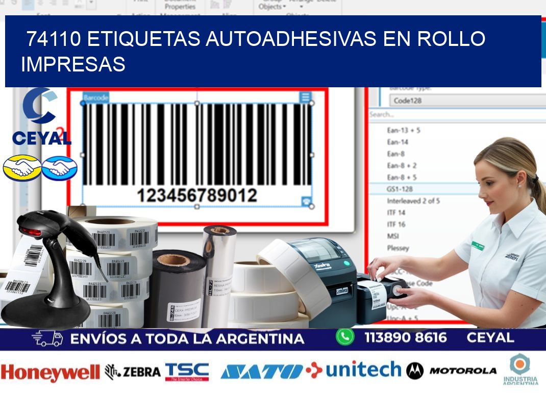 74110 Etiquetas autoadhesivas en rollo impresas