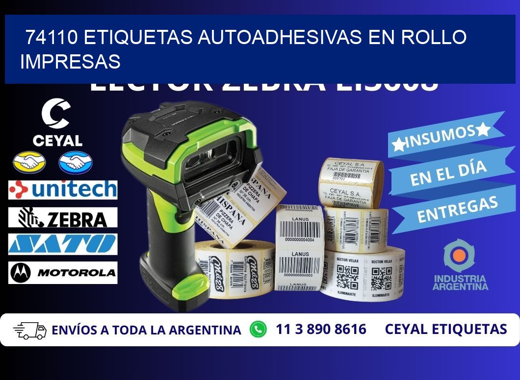 74110 Etiquetas autoadhesivas en rollo impresas