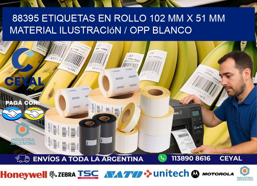 88395 Etiquetas en rollo 102 mm x 51 mm material Ilustración / OPP Blanco
