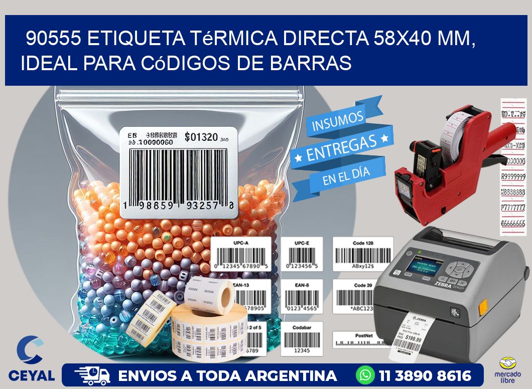 90555 Etiqueta Térmica Directa 58×40 mm, ideal para códigos de barras