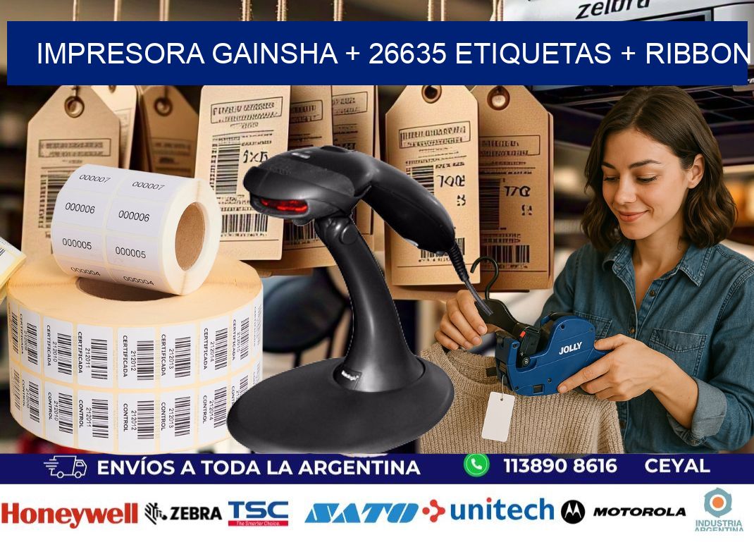 impresora gainsha + 26635 etiquetas + ribbon