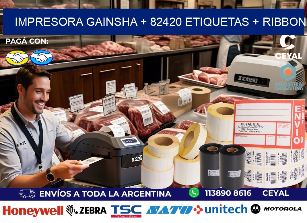 impresora gainsha + 82420 etiquetas + ribbon