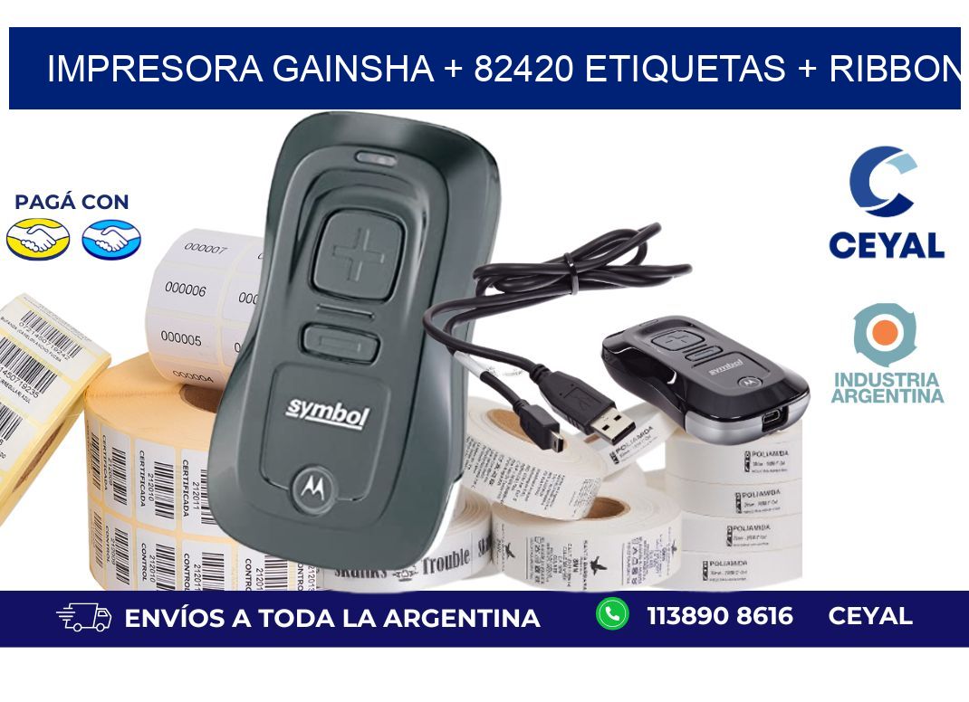 impresora gainsha + 82420 etiquetas + ribbon