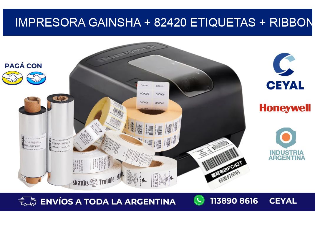 impresora gainsha + 82420 etiquetas + ribbon