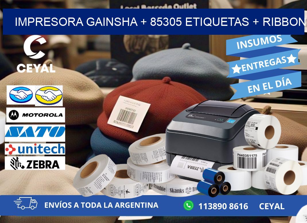 impresora gainsha + 85305 etiquetas + ribbon