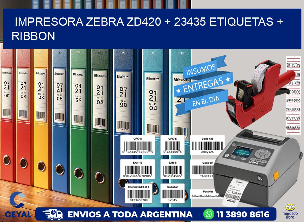 impresora zebra zd420 + 23435 etiquetas + ribbon