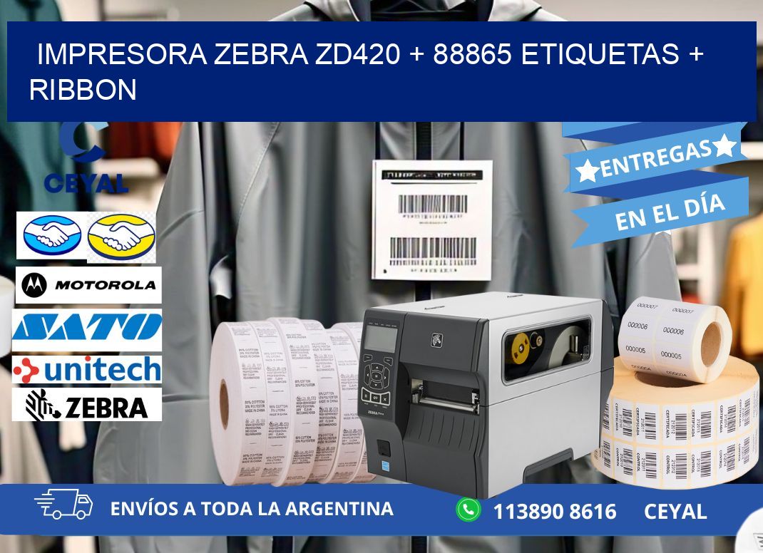 impresora zebra zd420 + 88865 etiquetas + ribbon