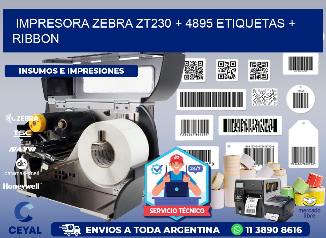 impresora zebra zt230 + 4895 etiquetas + ribbon