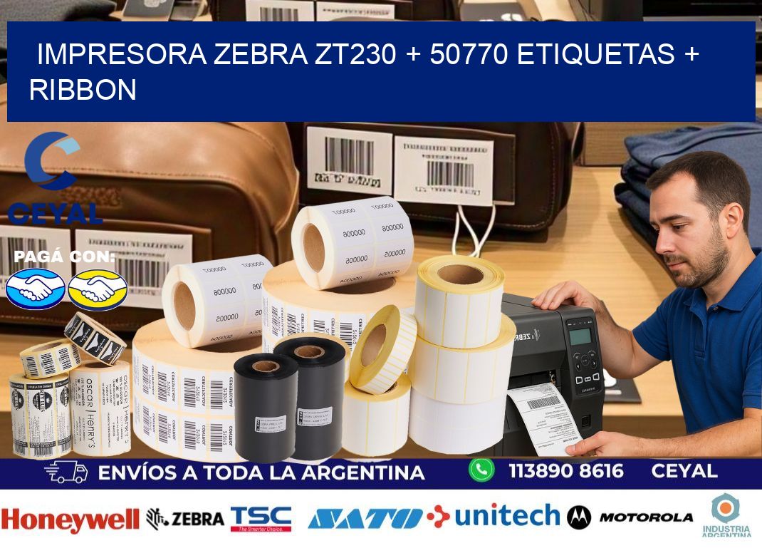impresora zebra zt230 + 50770 etiquetas + ribbon