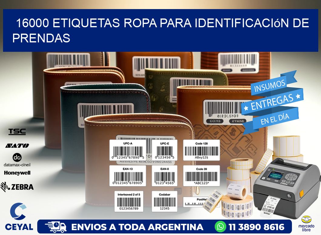 16000 Etiquetas ropa para identificación de prendas