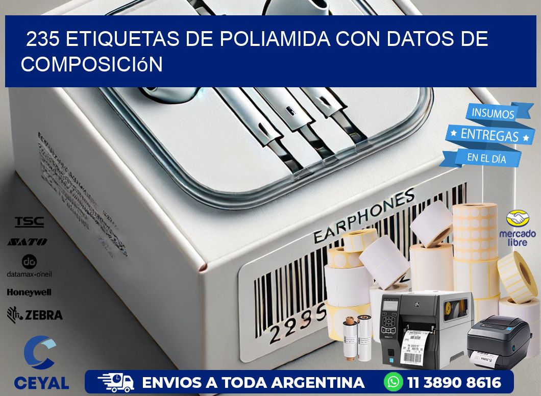 235 Etiquetas de poliamida con datos de composición