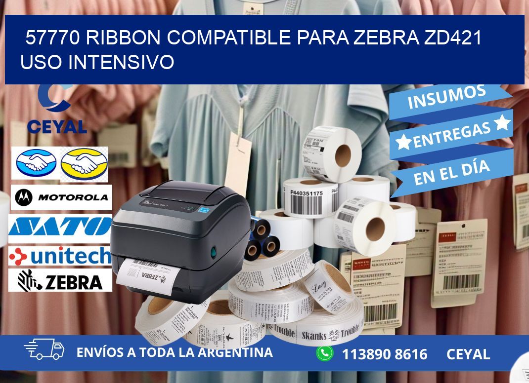 57770 ribbon compatible para zebra zd421 uso intensivo