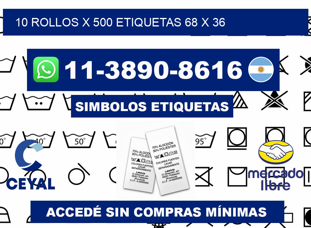 10 rollos x 500 etiquetas 68 x 36