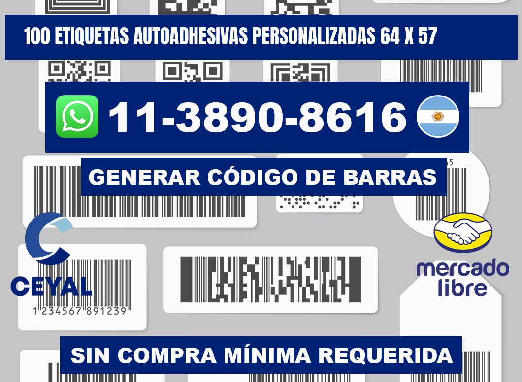 100 Etiquetas autoadhesivas personalizadas 64 x 57