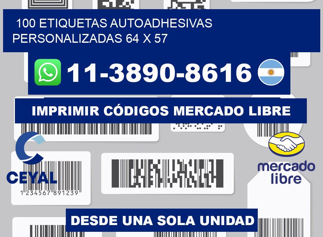 100 Etiquetas autoadhesivas personalizadas 64 x 57